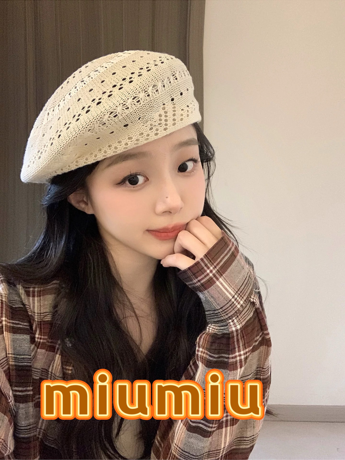  缪缪miumiu镂空贝雷帽女2025春夏季薄款透气复古针织画家帽子显脸小