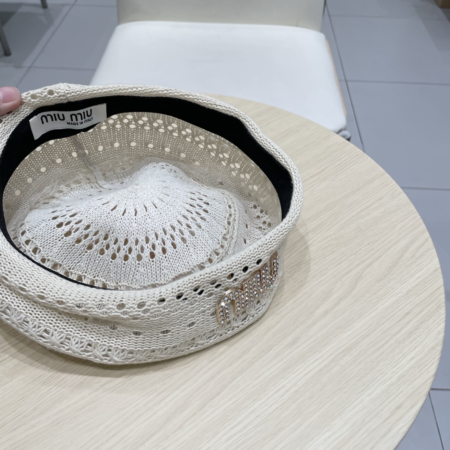  缪缪miumiu镂空贝雷帽女2025春夏季薄款透气复古针织画家帽子显脸小