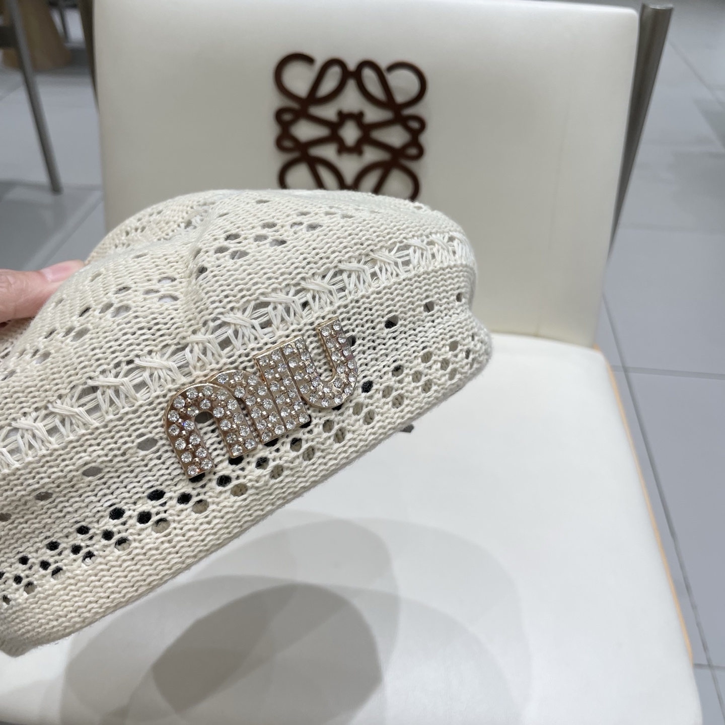  缪缪miumiu镂空贝雷帽女2025春夏季薄款透气复古针织画家帽子显脸小