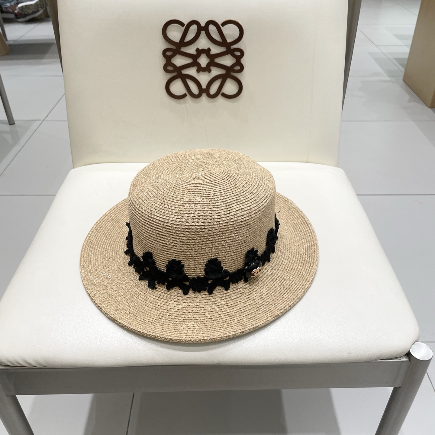  chanel香奈儿草帽女夏季新款蕾丝平檐遮阳帽UV防晒帽防紫外线帽子大头围显脸小