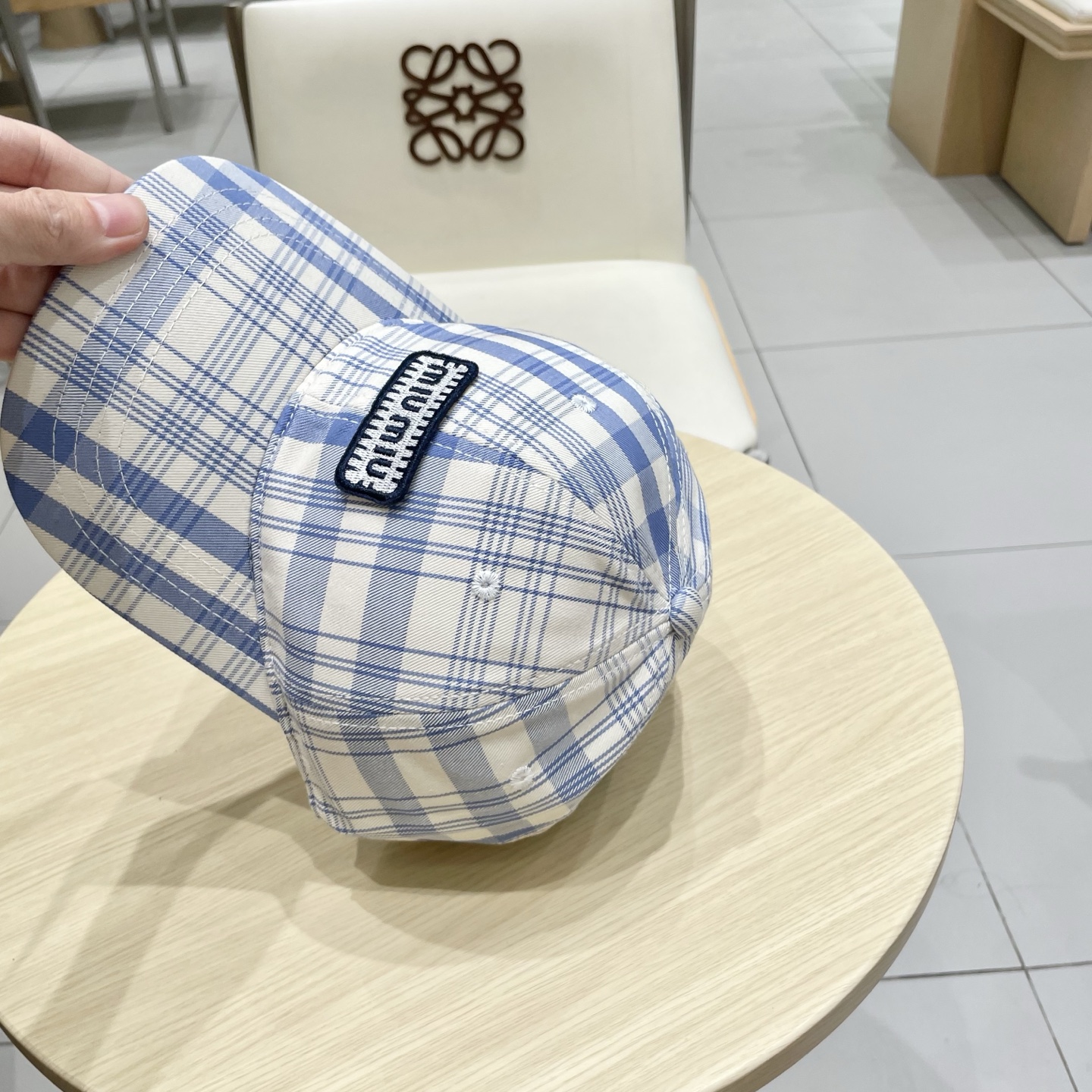 棒球帽 渔夫帽 缪缪miumiu小清新蓝色格子格纹渔夫帽春夏季韩版百搭显脸小遮阳新款棒球帽子