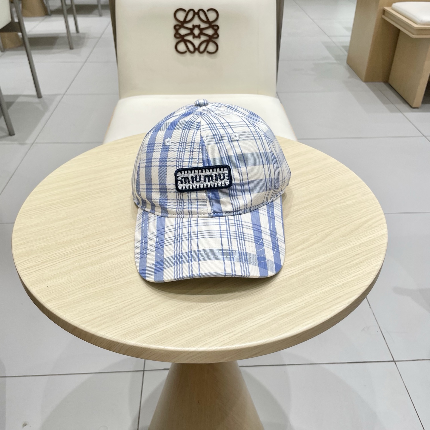 棒球帽 渔夫帽 缪缪miumiu小清新蓝色格子格纹渔夫帽春夏季韩版百搭显脸小遮阳新款棒球帽子