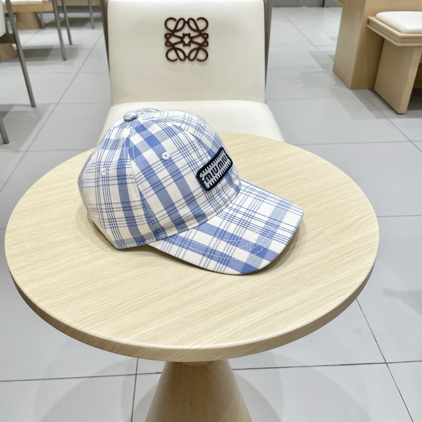 棒球帽 渔夫帽 缪缪miumiu小清新蓝色格子格纹渔夫帽春夏季韩版百搭显脸小遮阳新款棒球帽子