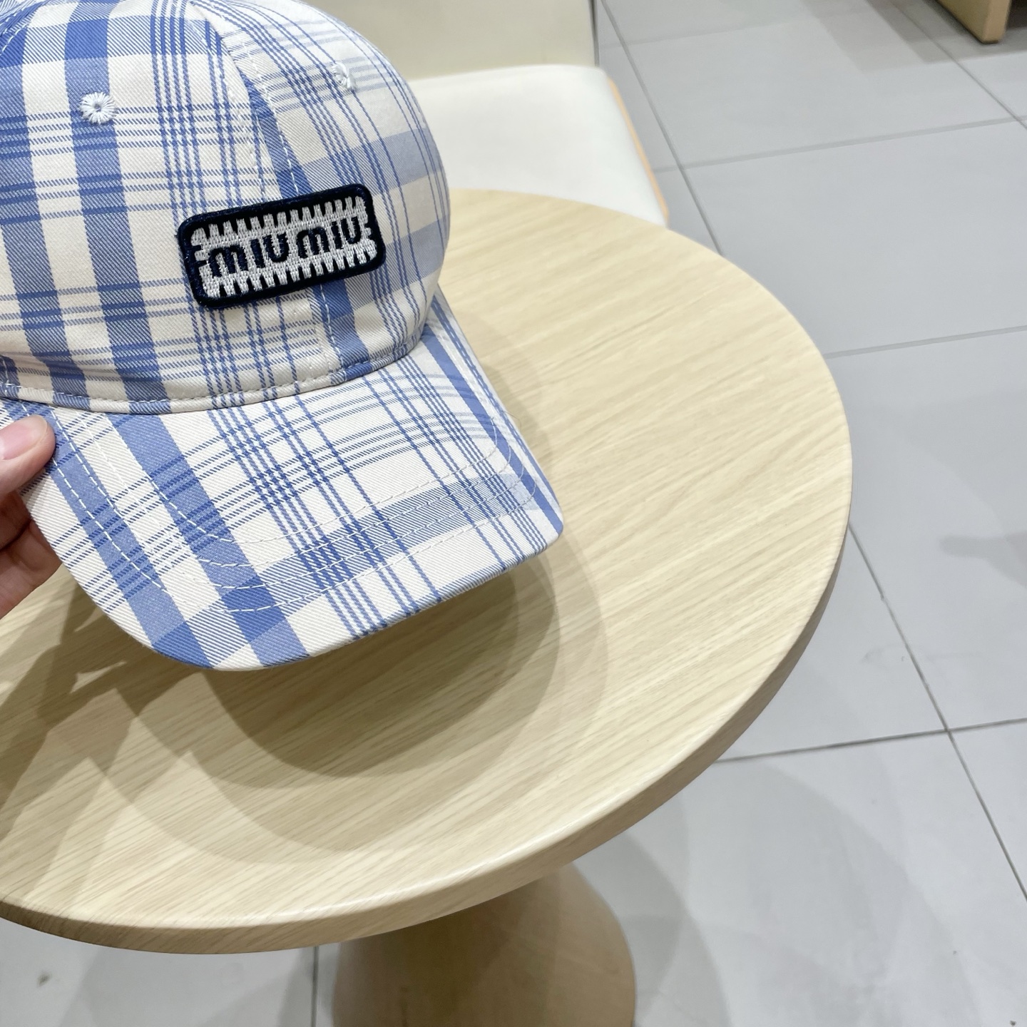 棒球帽 渔夫帽 缪缪miumiu小清新蓝色格子格纹渔夫帽春夏季韩版百搭显脸小遮阳新款棒球帽子