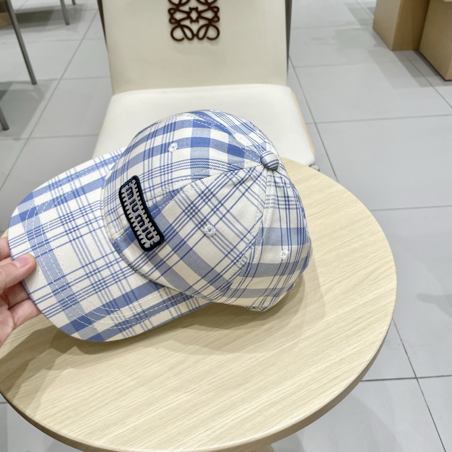 棒球帽 渔夫帽 缪缪miumiu小清新蓝色格子格纹渔夫帽春夏季韩版百搭显脸小遮阳新款棒球帽子