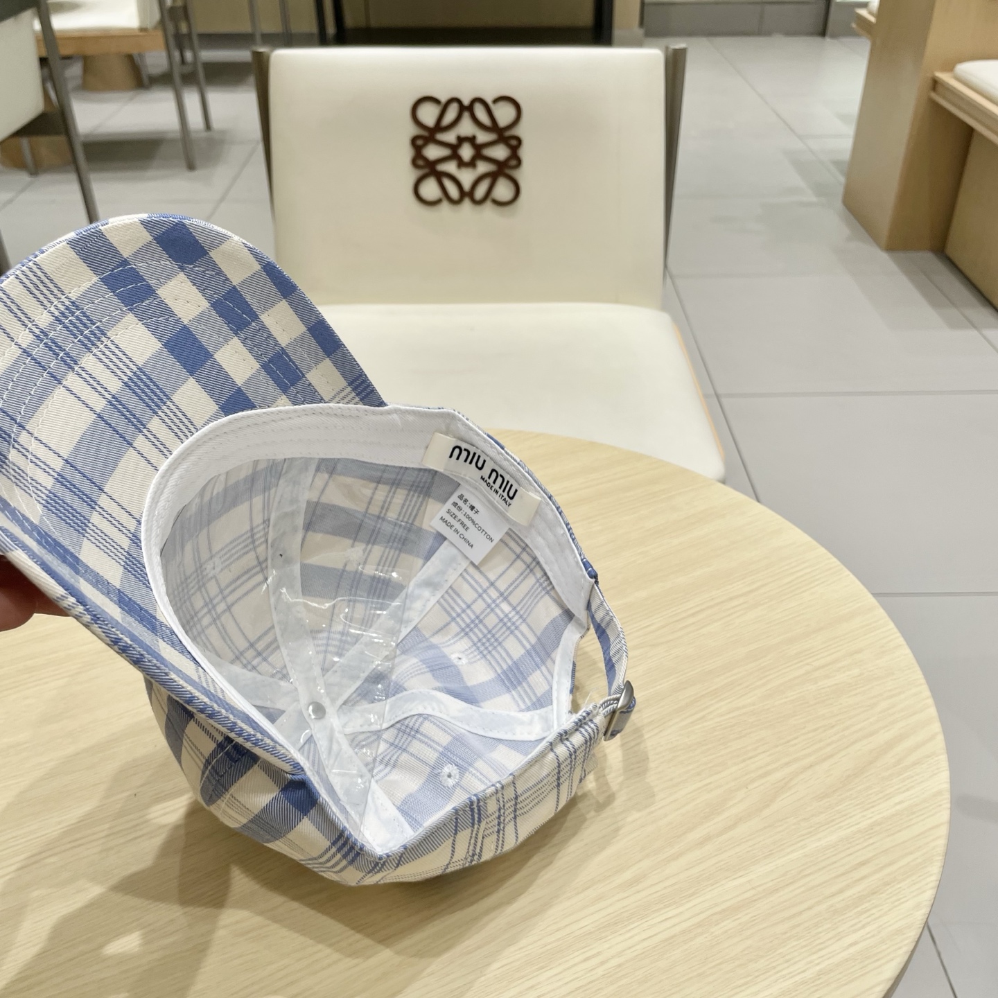 棒球帽 渔夫帽 缪缪miumiu小清新蓝色格子格纹渔夫帽春夏季韩版百搭显脸小遮阳新款棒球帽子