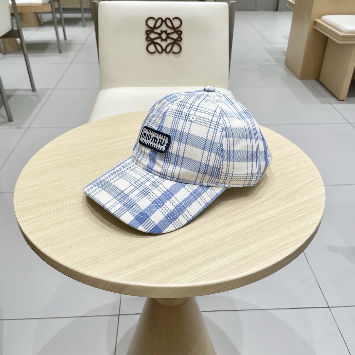 棒球帽 渔夫帽 缪缪miumiu小清新蓝色格子格纹渔夫帽春夏季韩版百搭显脸小遮阳新款棒球帽子