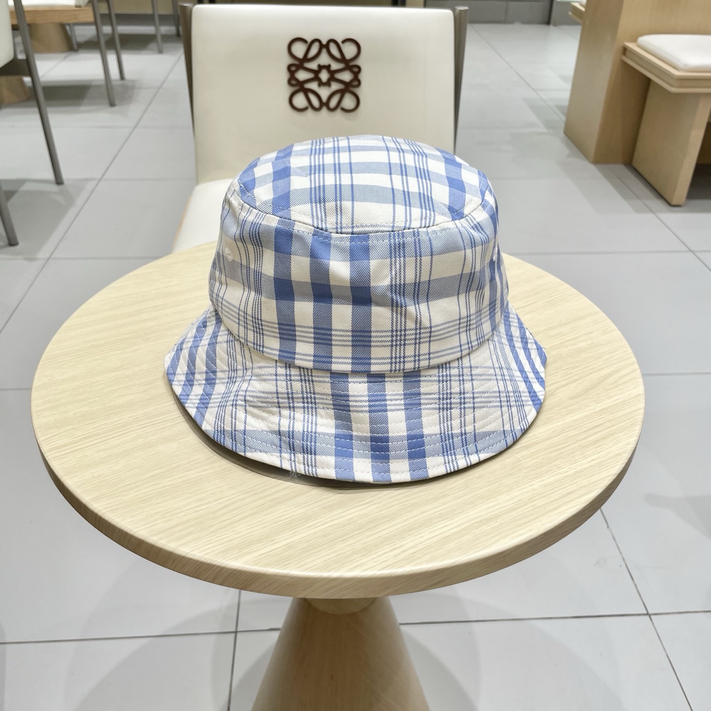 棒球帽 渔夫帽 缪缪miumiu小清新蓝色格子格纹渔夫帽春夏季韩版百搭显脸小遮阳新款棒球帽子