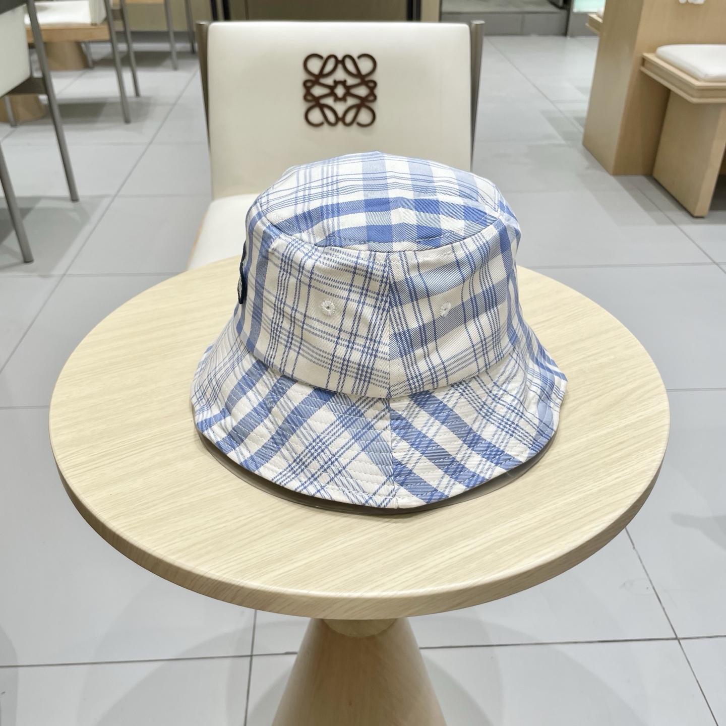 棒球帽 渔夫帽 缪缪miumiu小清新蓝色格子格纹渔夫帽春夏季韩版百搭显脸小遮阳新款棒球帽子