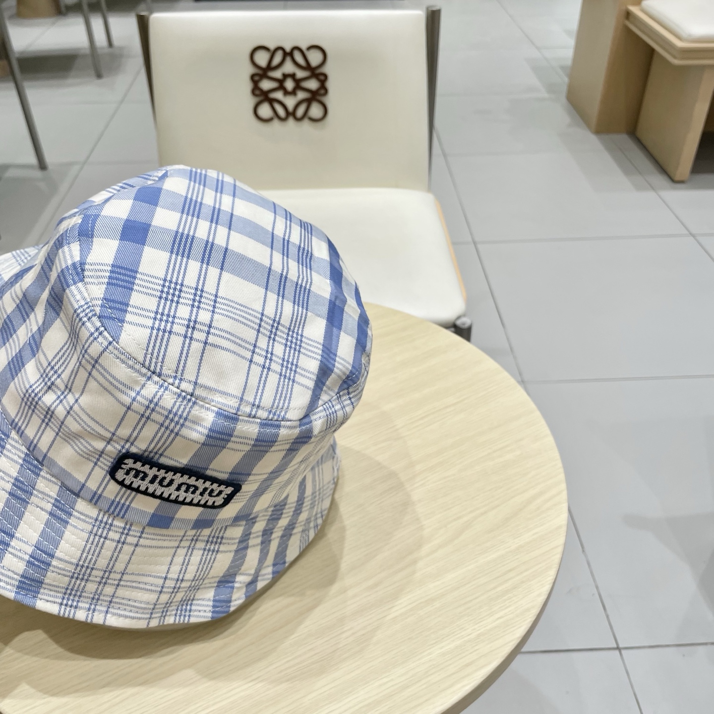 棒球帽 渔夫帽 缪缪miumiu小清新蓝色格子格纹渔夫帽春夏季韩版百搭显脸小遮阳新款棒球帽子