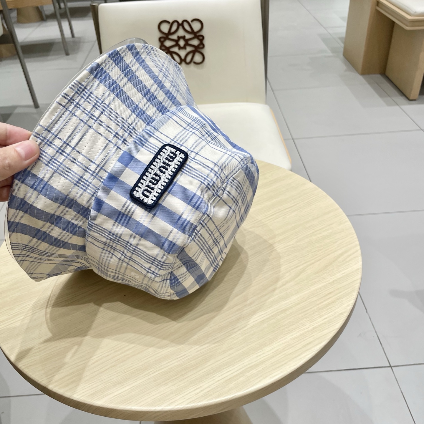 棒球帽 渔夫帽 缪缪miumiu小清新蓝色格子格纹渔夫帽春夏季韩版百搭显脸小遮阳新款棒球帽子