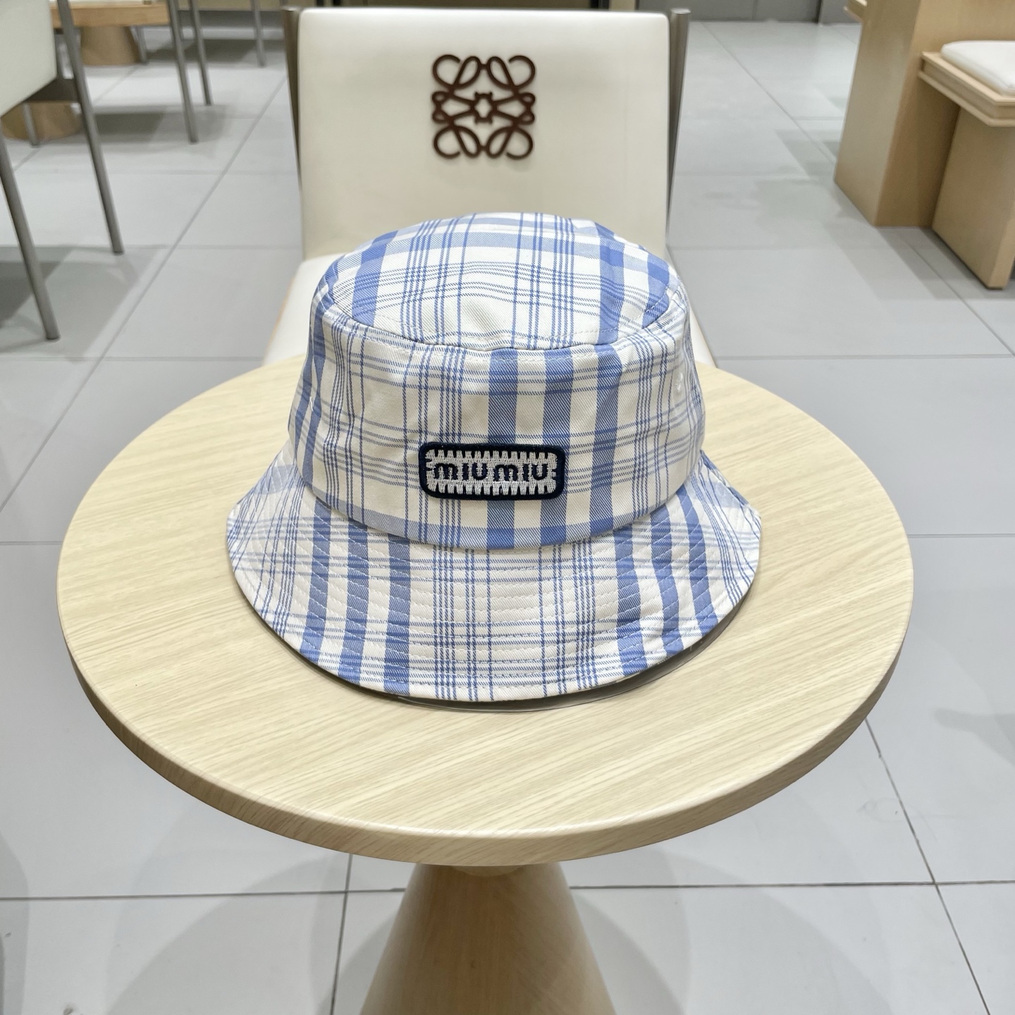 棒球帽 渔夫帽 缪缪miumiu小清新蓝色格子格纹渔夫帽春夏季韩版百搭显脸小遮阳新款棒球帽子