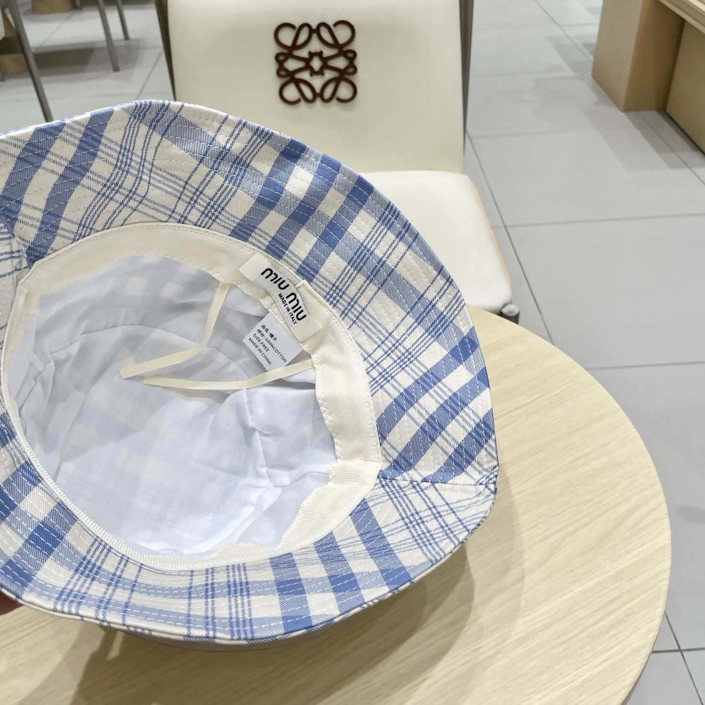 棒球帽 渔夫帽 缪缪miumiu小清新蓝色格子格纹渔夫帽春夏季韩版百搭显脸小遮阳新款棒球帽子