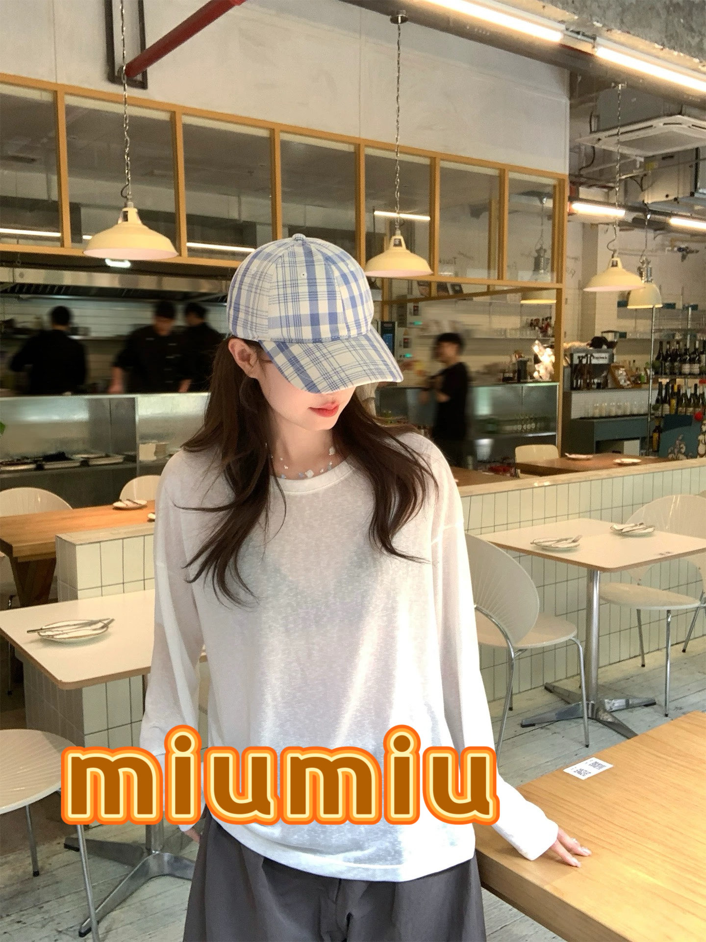 棒球帽 渔夫帽 缪缪miumiu小清新蓝色格子格纹渔夫帽春夏季韩版百搭显脸小遮阳新款棒球帽子