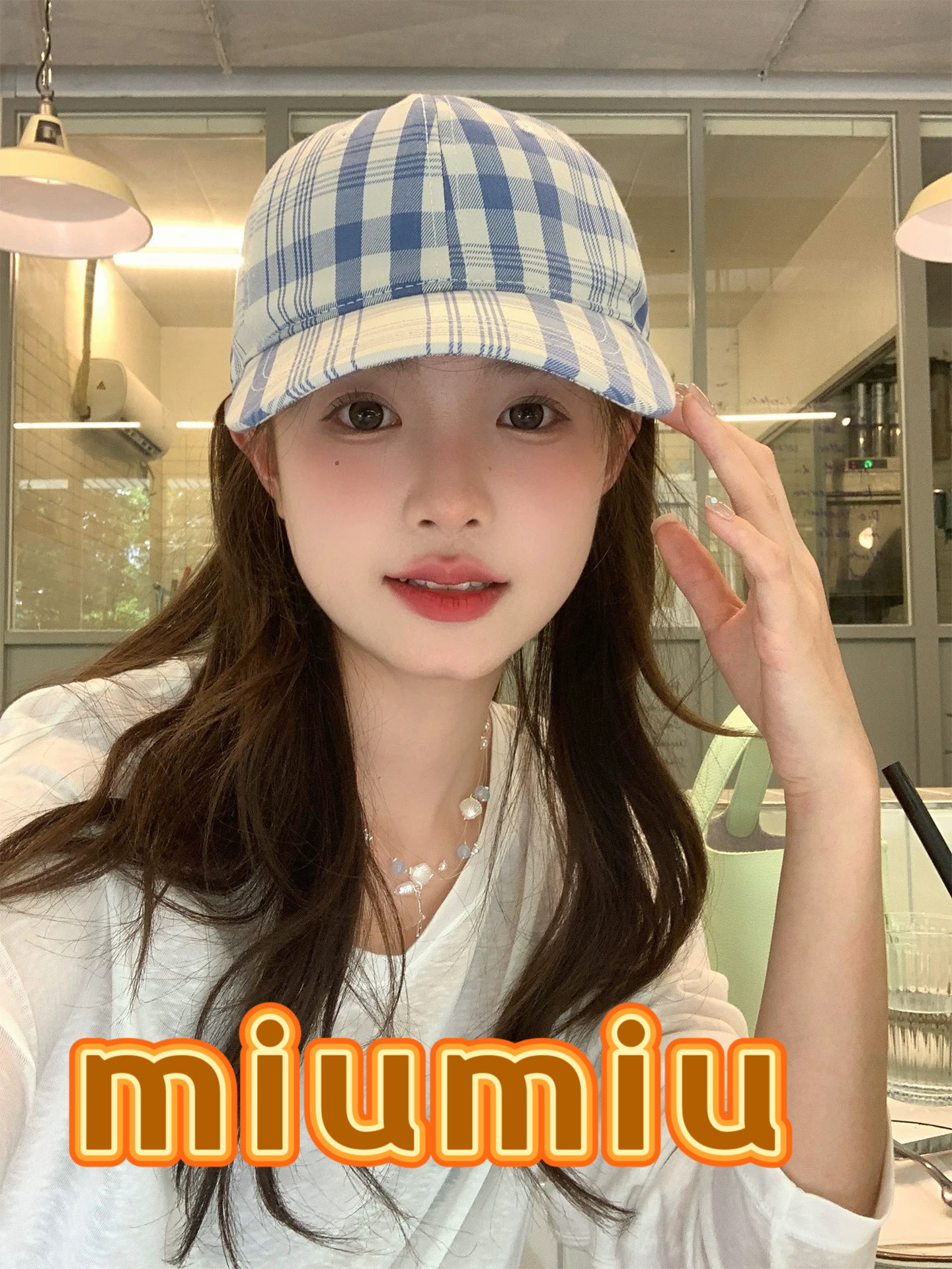 棒球帽 渔夫帽 缪缪miumiu小清新蓝色格子格纹渔夫帽春夏季韩版百搭显脸小遮阳新款棒球帽子