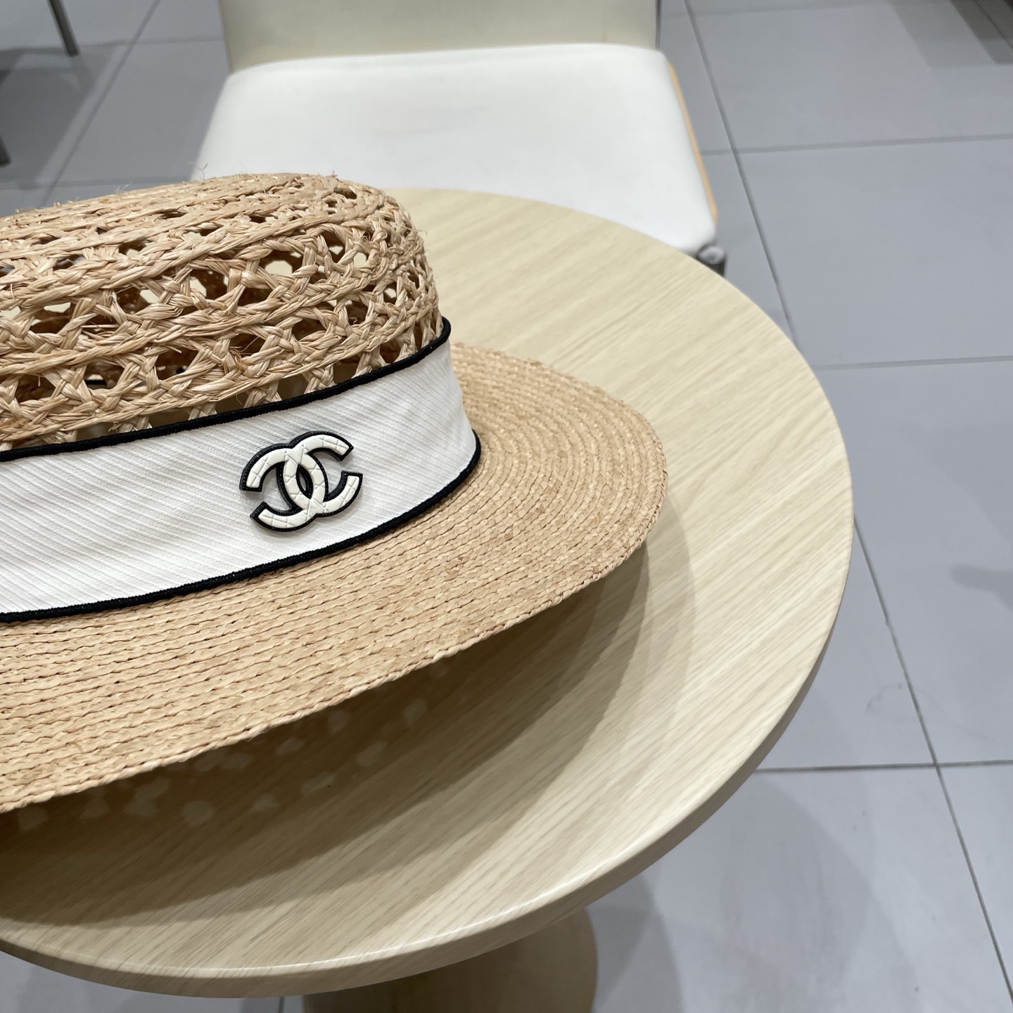  Chanel香奈儿新款拉菲草礼帽，平顶遮阳草帽，头围57cm
