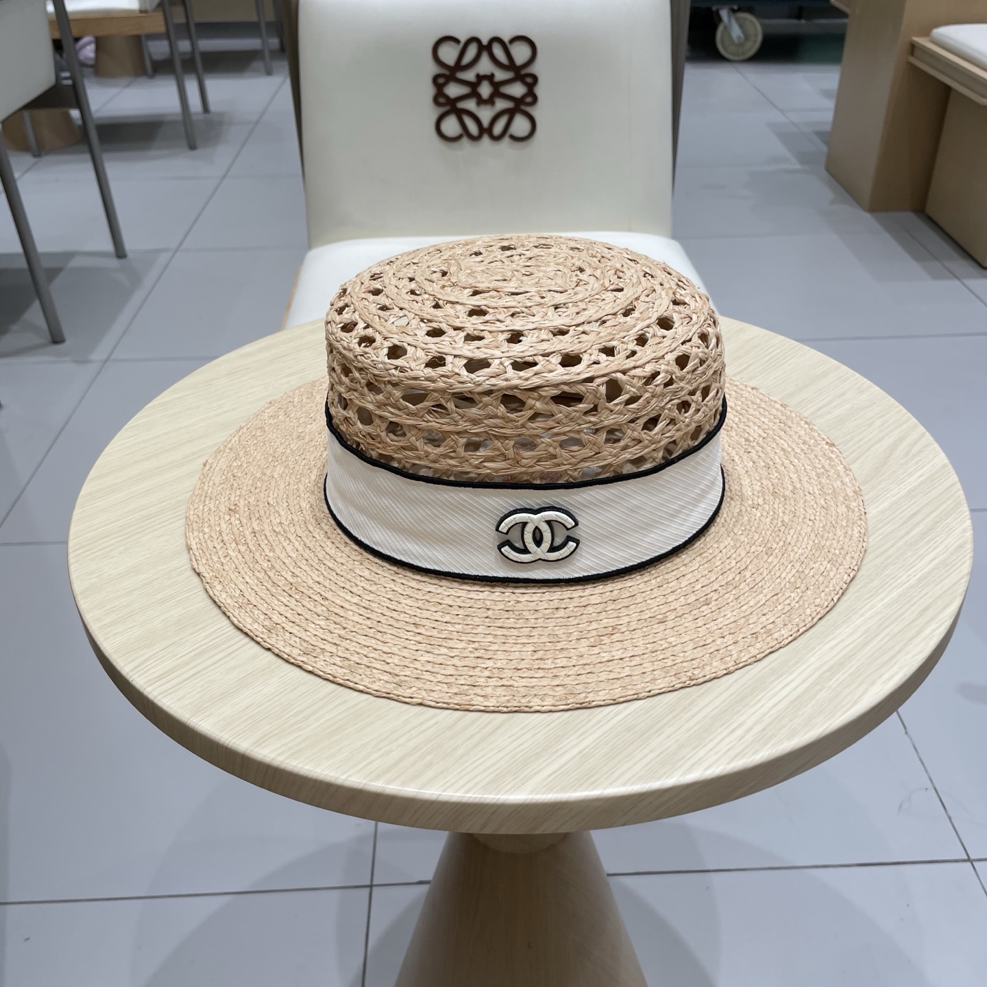  Chanel香奈儿新款拉菲草礼帽，平顶遮阳草帽，头围57cm