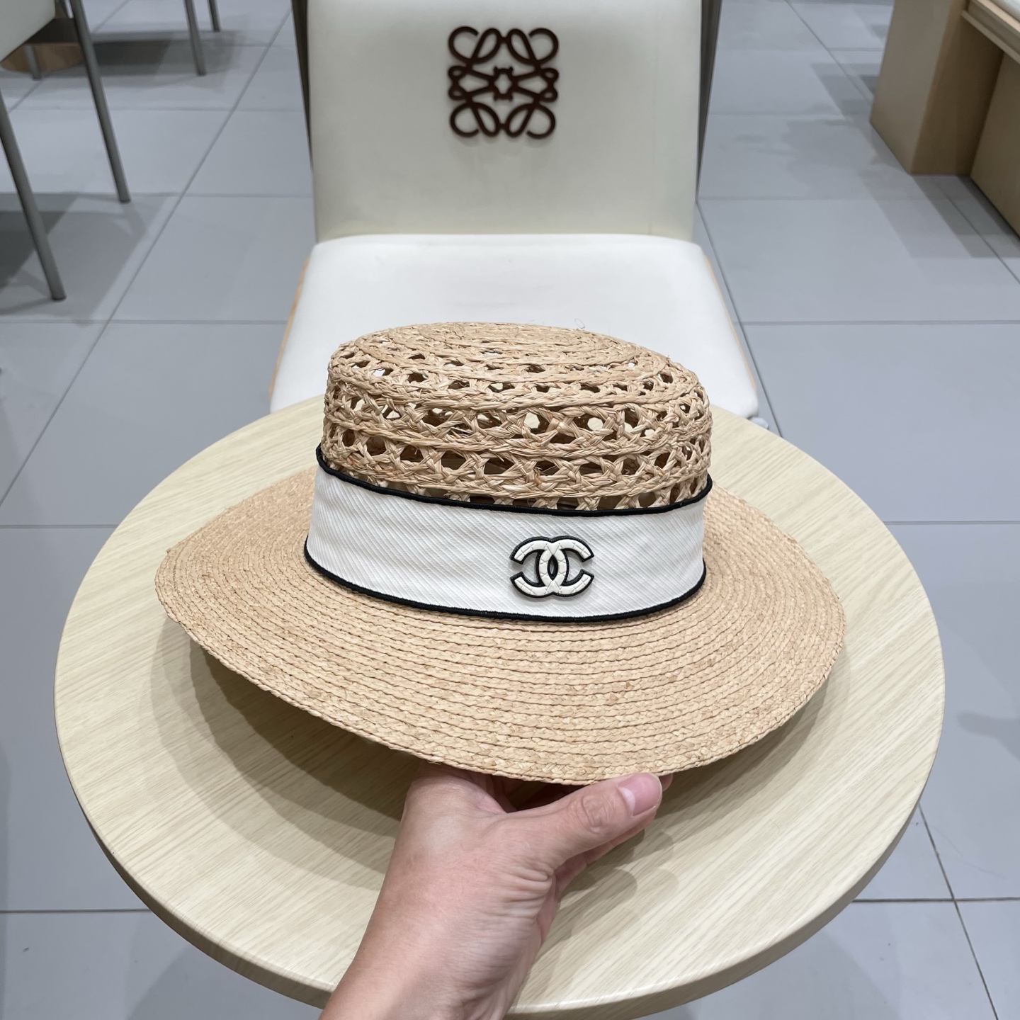  Chanel香奈儿新款拉菲草礼帽，平顶遮阳草帽，头围57cm
