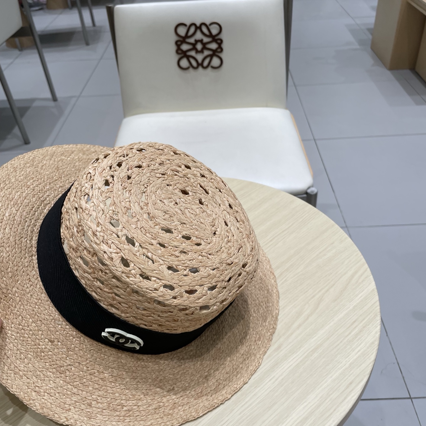  Chanel香奈儿新款拉菲草礼帽，平顶遮阳草帽，头围57cm
