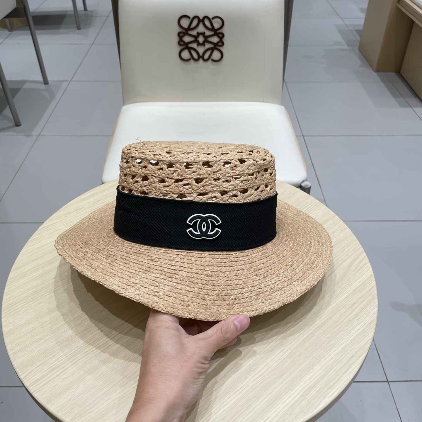  Chanel香奈儿新款拉菲草礼帽，平顶遮阳草帽，头围57cm