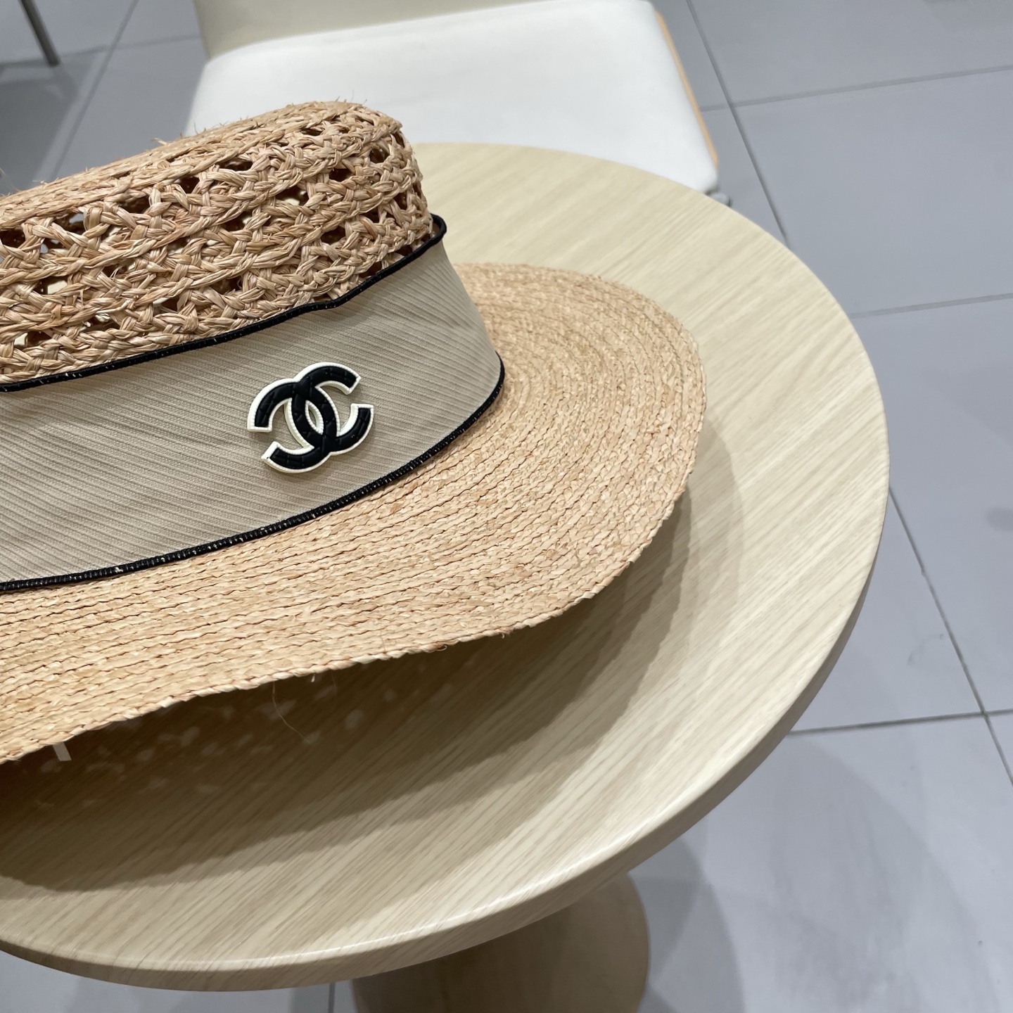  Chanel香奈儿新款拉菲草礼帽，平顶遮阳草帽，头围57cm