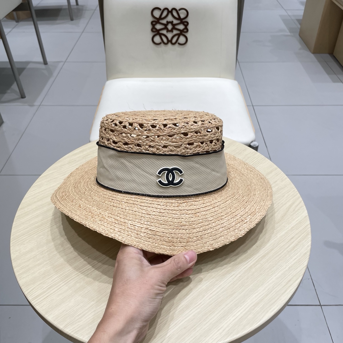  Chanel香奈儿新款拉菲草礼帽，平顶遮阳草帽，头围57cm