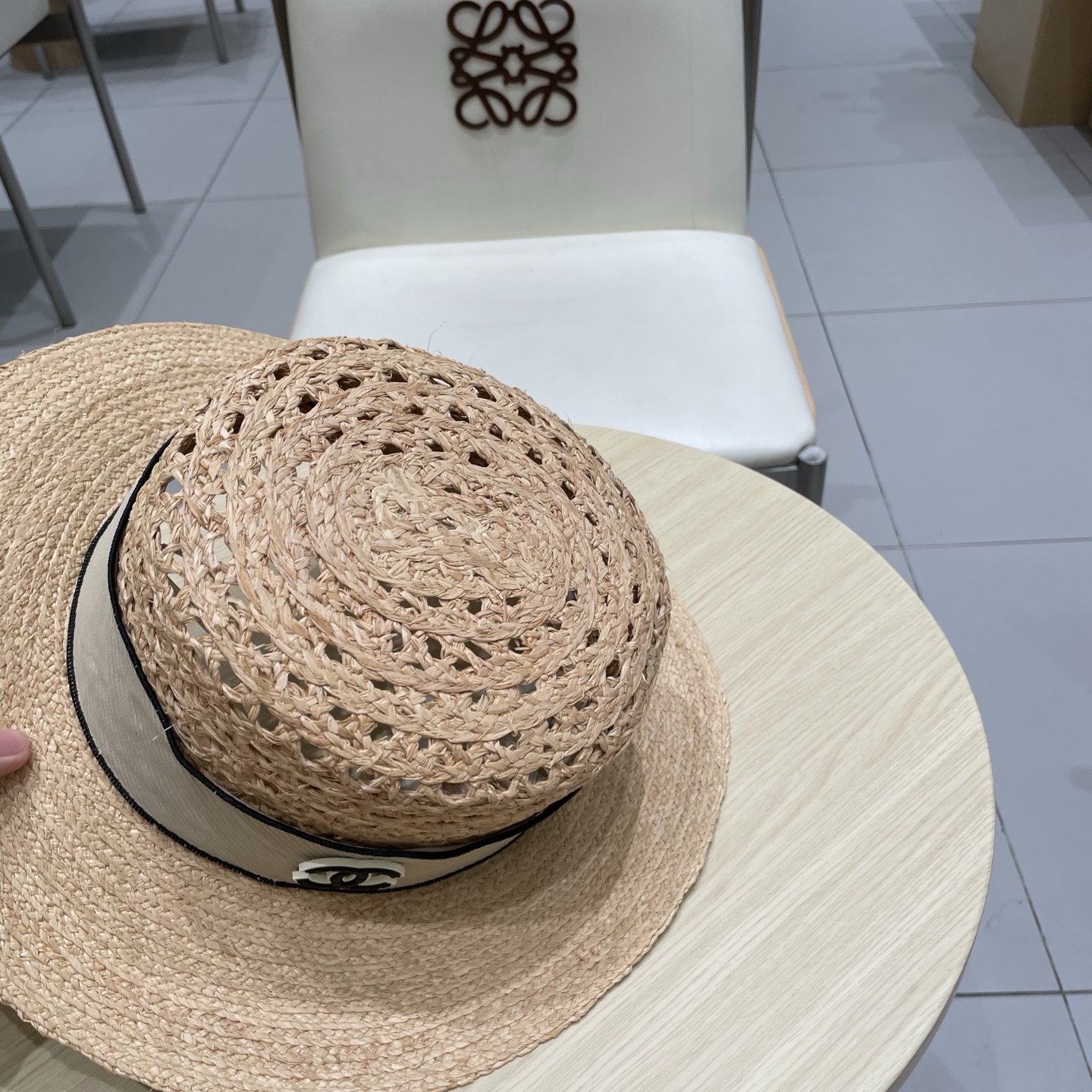  Chanel香奈儿新款拉菲草礼帽，平顶遮阳草帽，头围57cm