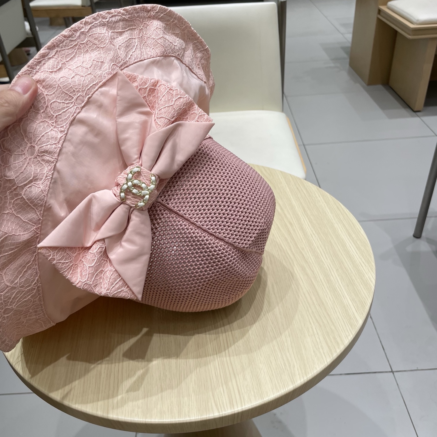 chanel香奈儿2025新款帽子女针织网眼透气渔夫帽蕾丝花边防晒遮阳帽夏季太阳帽