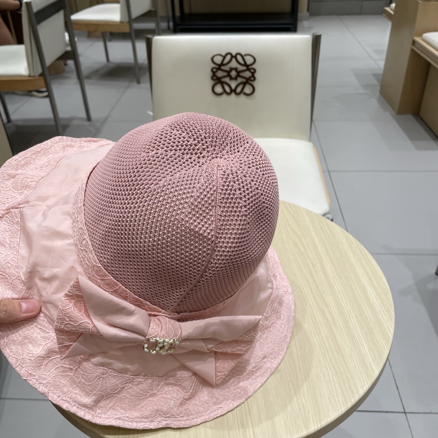 chanel香奈儿2025新款帽子女针织网眼透气渔夫帽蕾丝花边防晒遮阳帽夏季太阳帽
