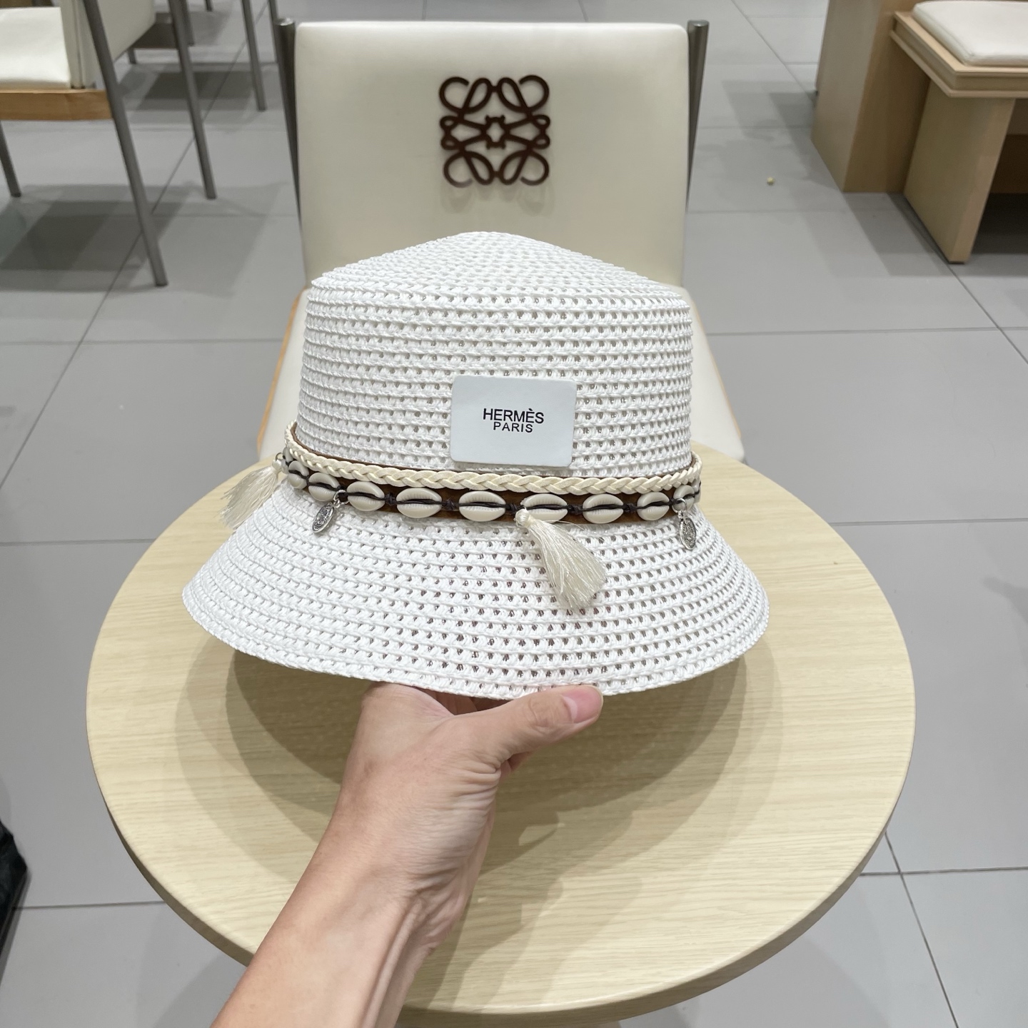 爱马仕新款镂空草帽，水桶礼帽，头围57cm