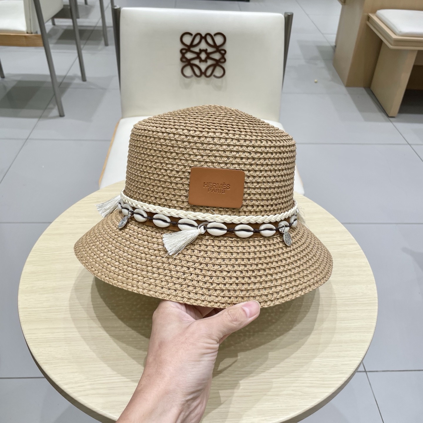 爱马仕新款镂空草帽，水桶礼帽，头围57cm