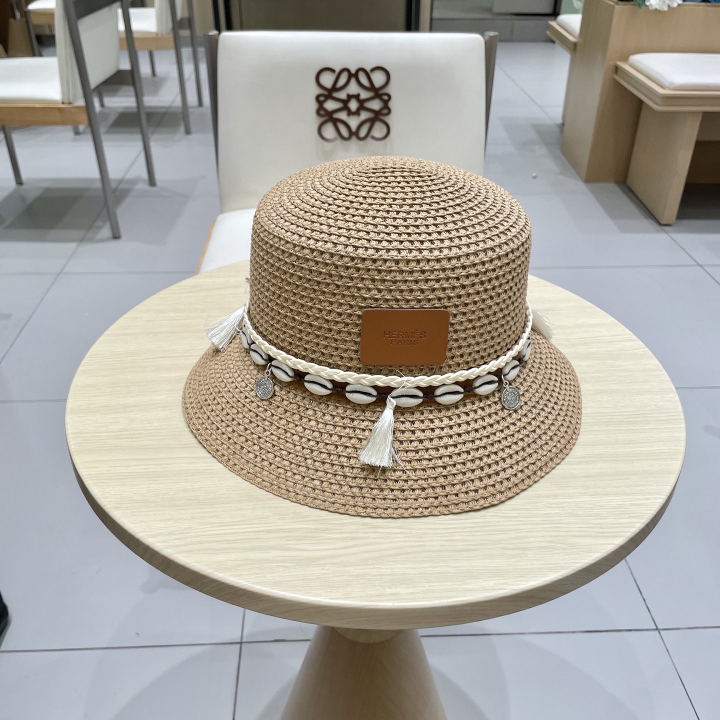 爱马仕新款镂空草帽，水桶礼帽，头围57cm