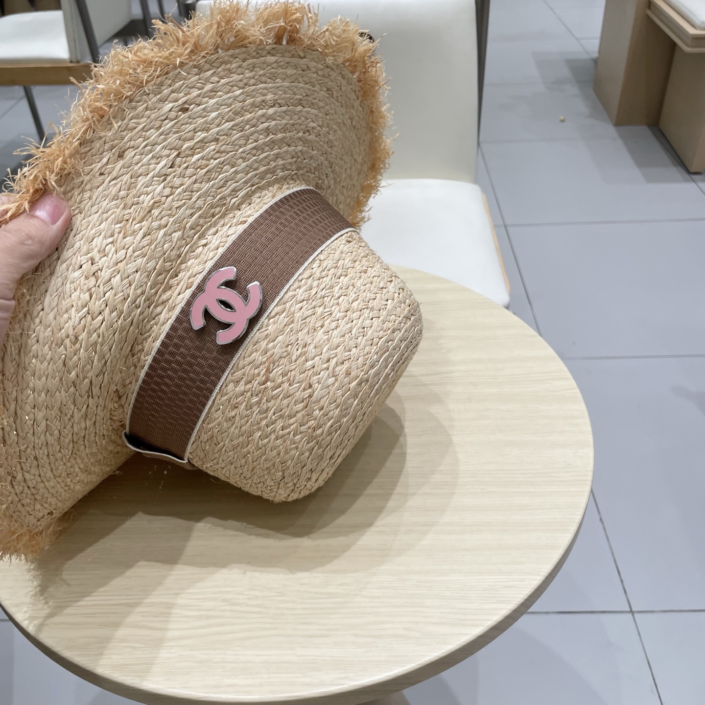 Chanel香奈儿拉菲草帽，沙滩大檐帽，头围57cm