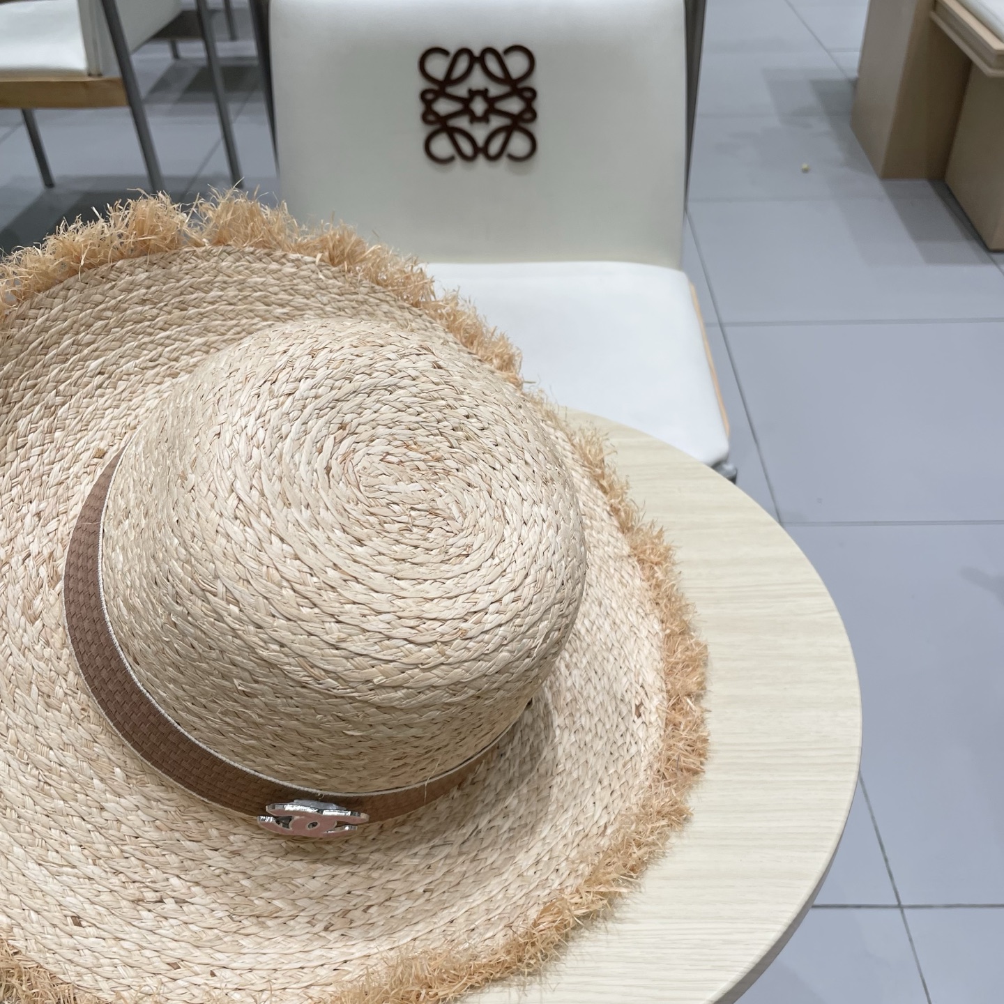 Chanel香奈儿拉菲草帽，沙滩大檐帽，头围57cm