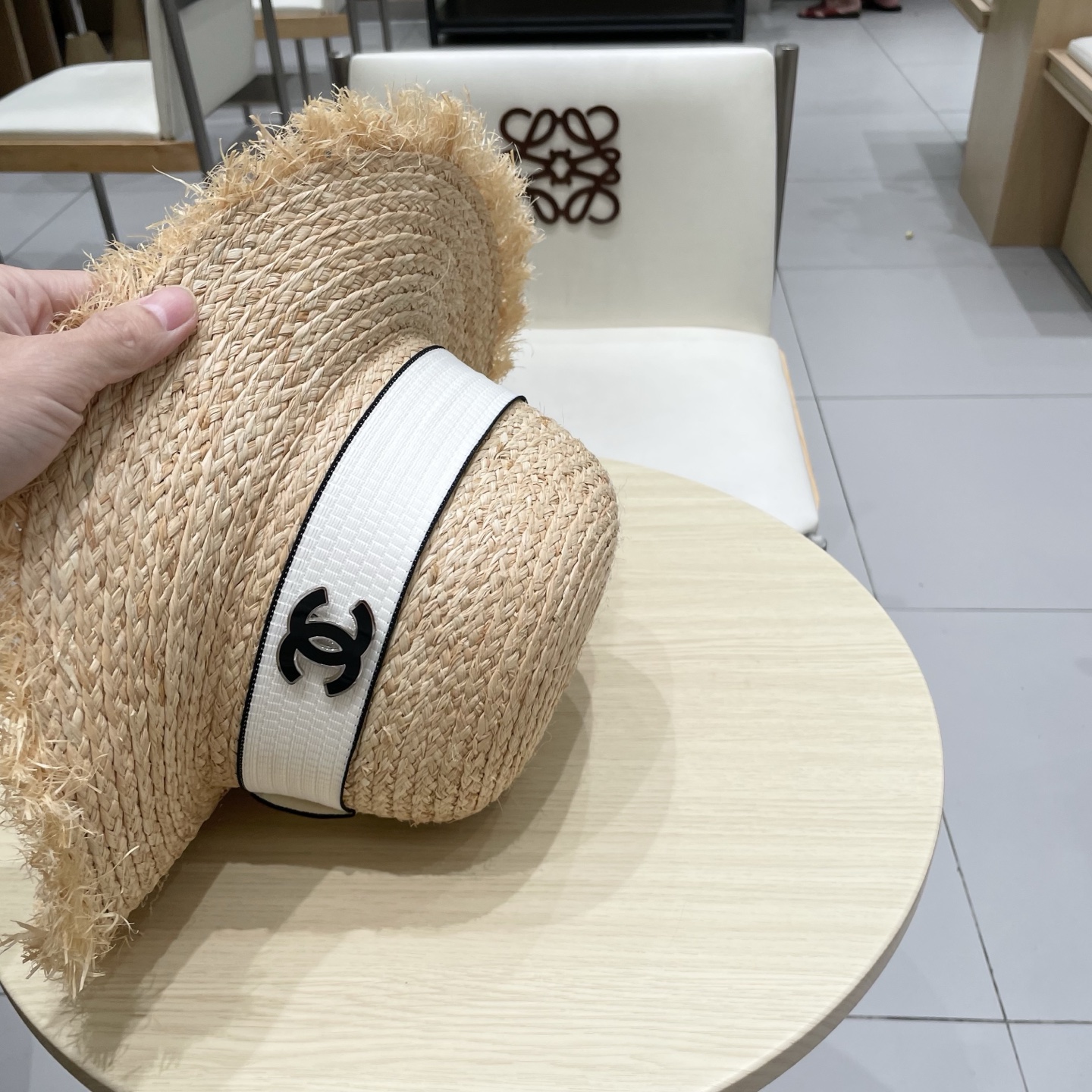 Chanel香奈儿拉菲草帽，沙滩大檐帽，头围57cm