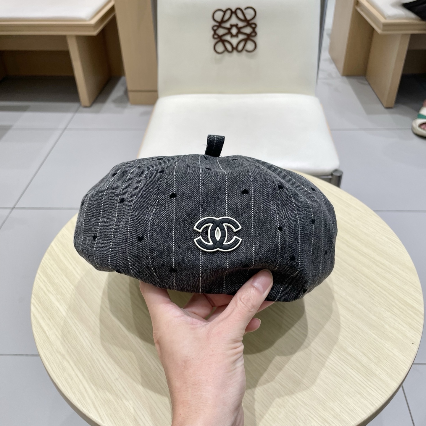 chanel香奈儿日系复古条纹碎钻贴布拼接南瓜帽百搭贝雷帽小众