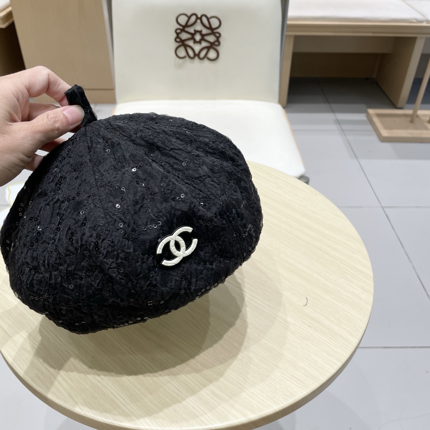  chanel早香奈儿秋款秋亮片蕾丝贝雷帽女时尚日系小香风复古画家帽子网红蓓蕾帽