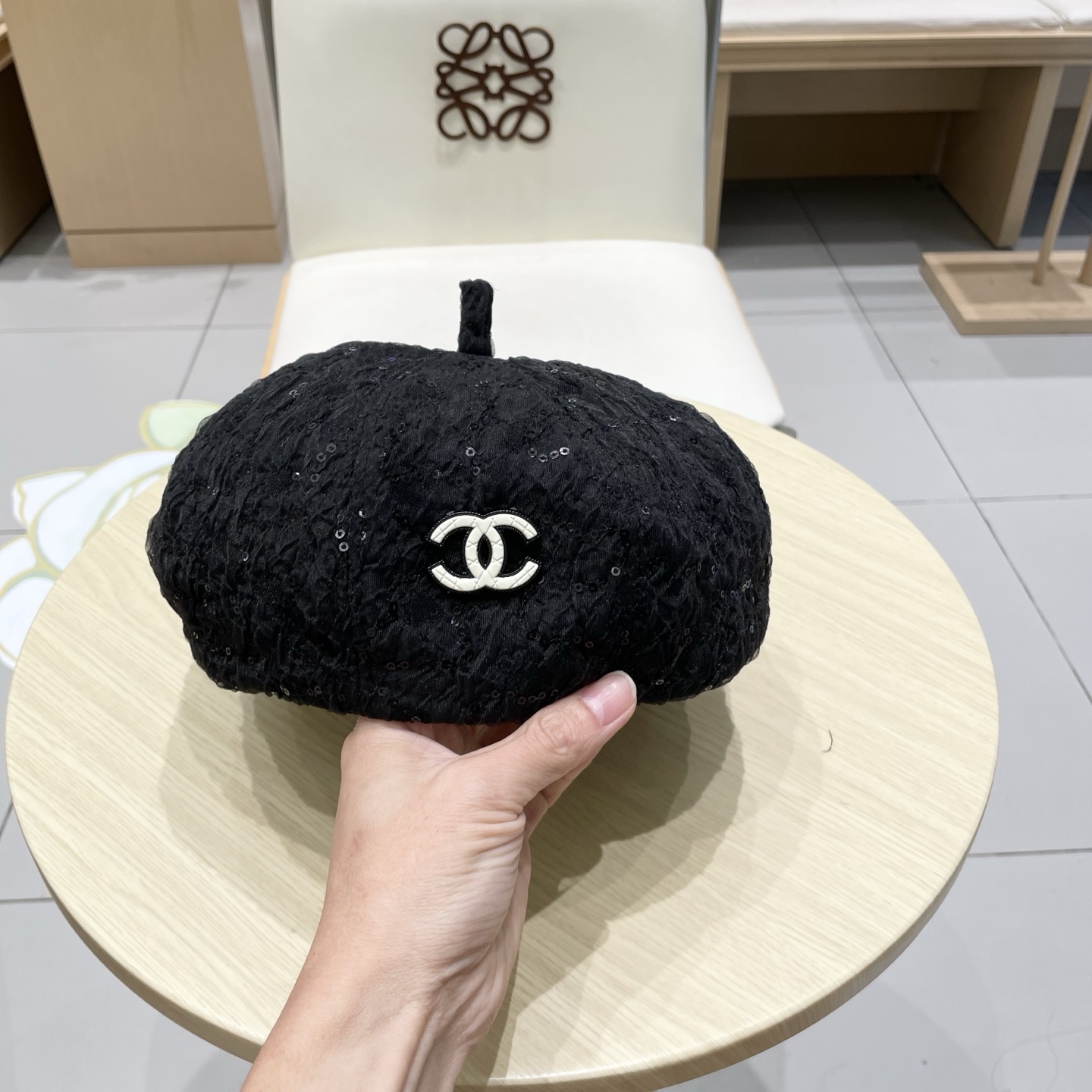  chanel早香奈儿秋款秋亮片蕾丝贝雷帽女时尚日系小香风复古画家帽子网红蓓蕾帽