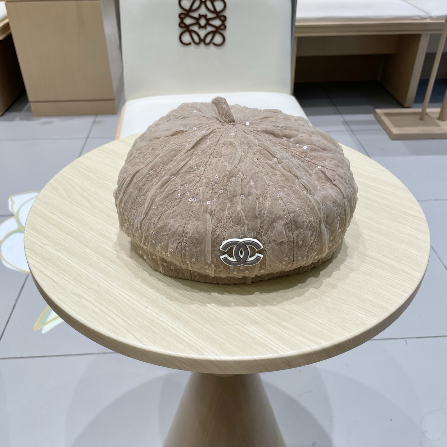  chanel早香奈儿秋款秋亮片蕾丝贝雷帽女时尚日系小香风复古画家帽子网红蓓蕾帽