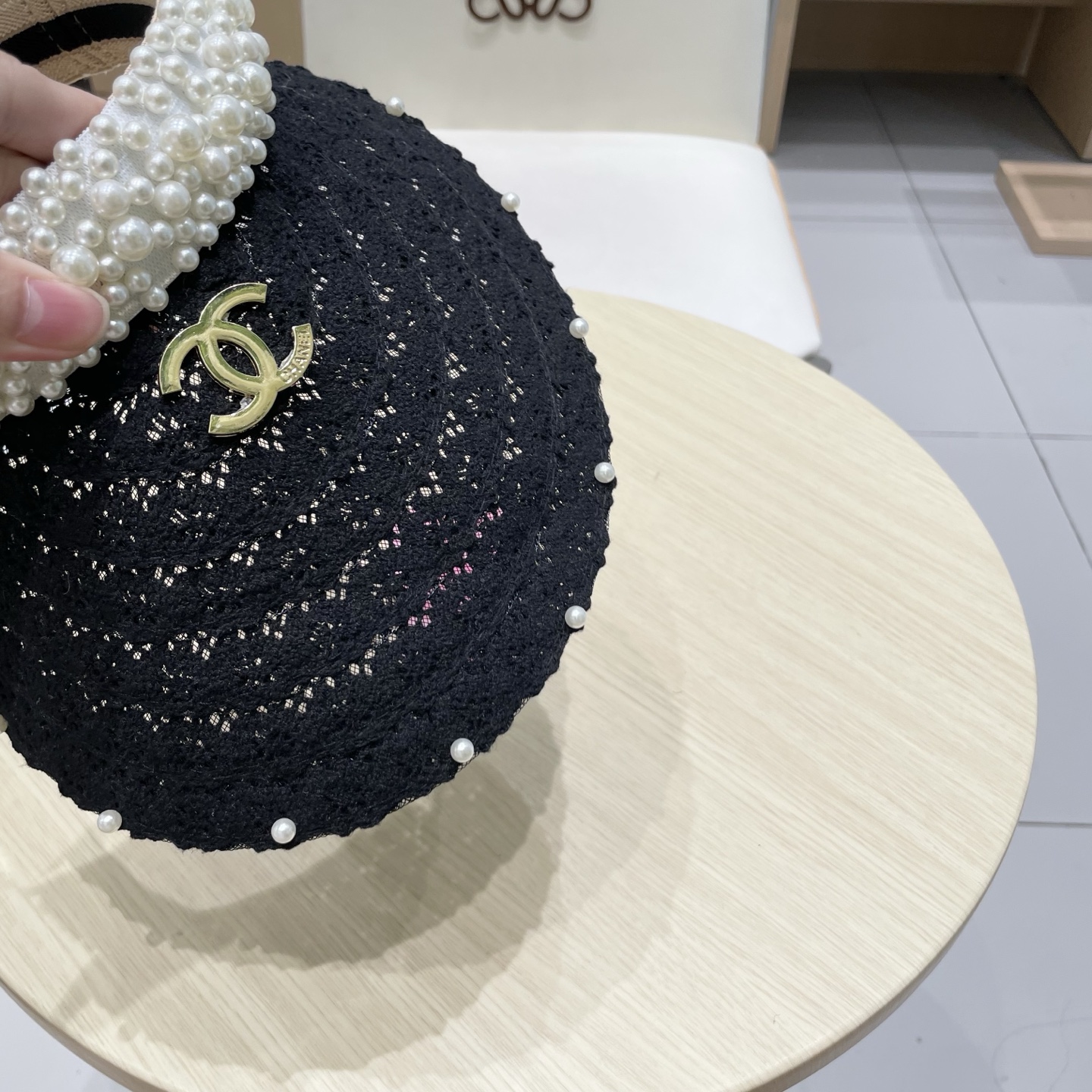  cahnel香奈儿仙女款海边度假蕾丝珍珠空顶防晒帽女名媛气质沙滩防紫外线太阳帽