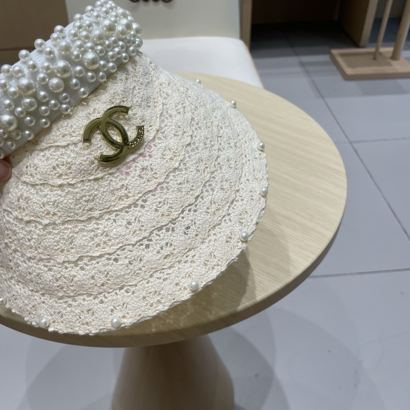  cahnel香奈儿仙女款海边度假蕾丝珍珠空顶防晒帽女名媛气质沙滩防紫外线太阳帽