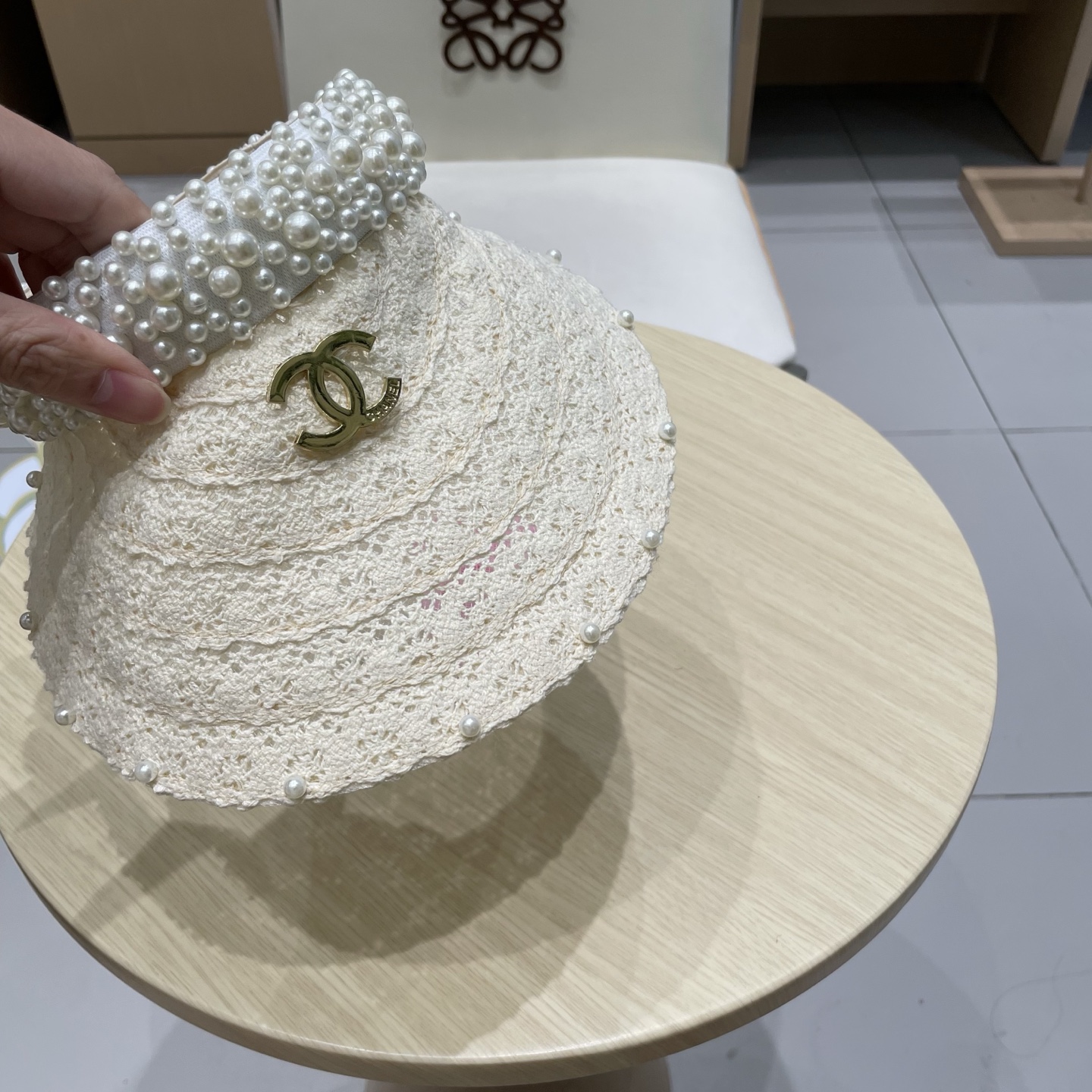  cahnel香奈儿仙女款海边度假蕾丝珍珠空顶防晒帽女名媛气质沙滩防紫外线太阳帽