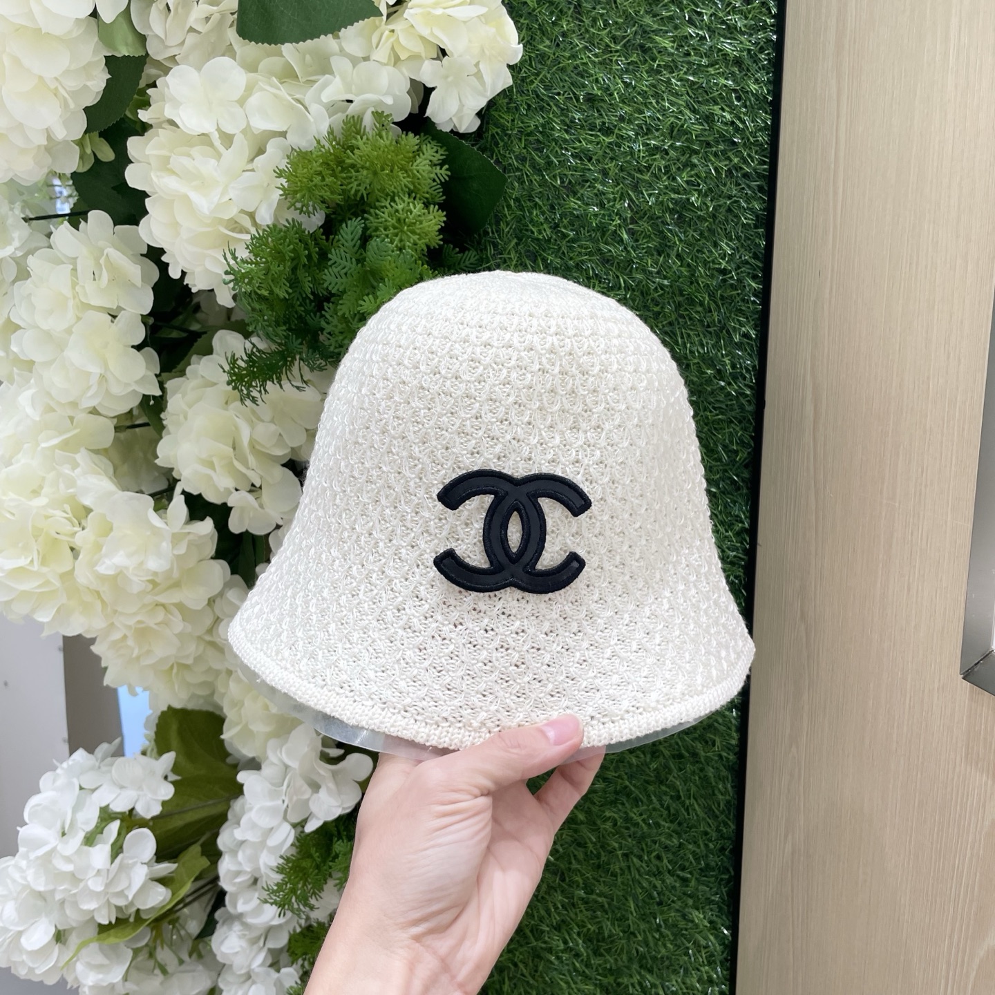 chanel香奈儿高品质日系百搭编织渔夫帽女显脸小透气太阳帽防晒洋气水桶草帽潮