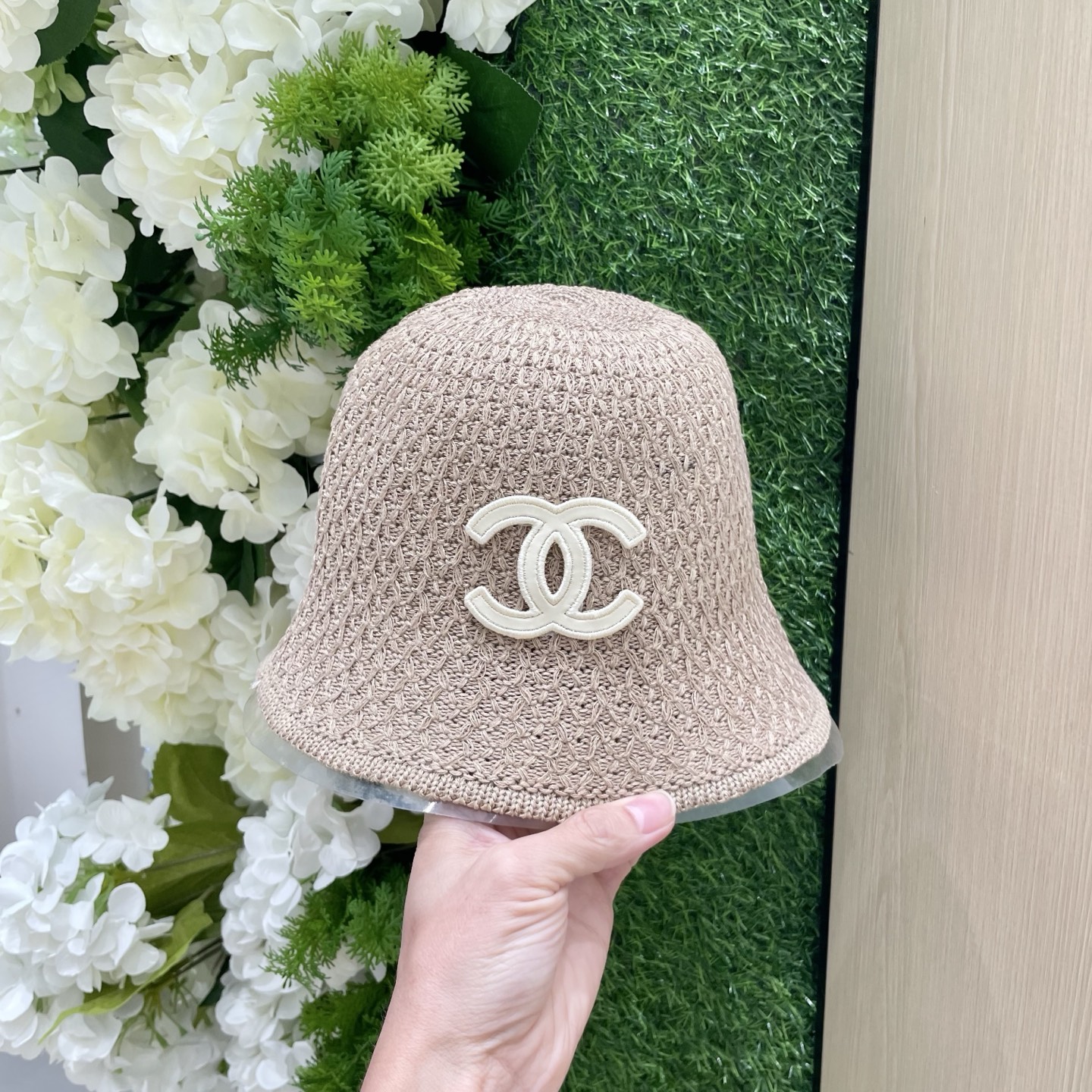 chanel香奈儿高品质日系百搭编织渔夫帽女显脸小透气太阳帽防晒洋气水桶草帽潮