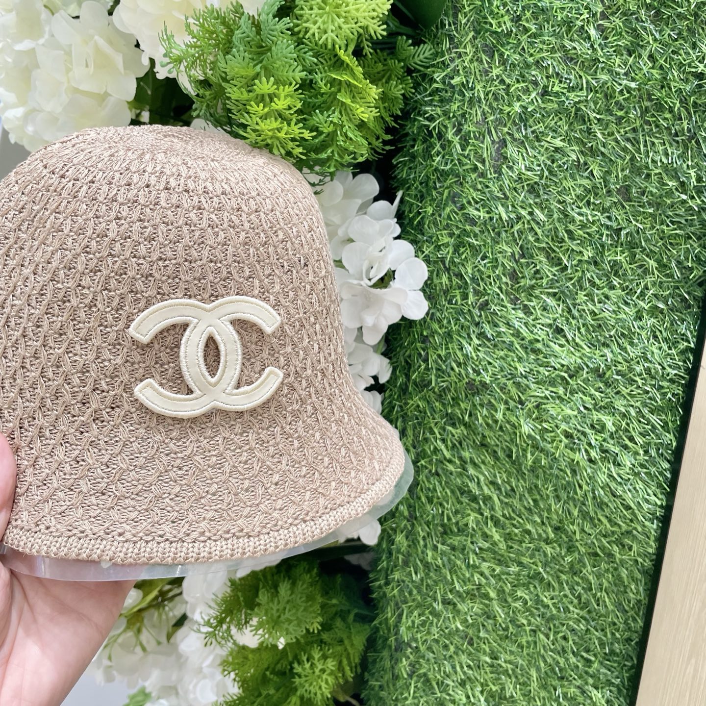 chanel香奈儿高品质日系百搭编织渔夫帽女显脸小透气太阳帽防晒洋气水桶草帽潮