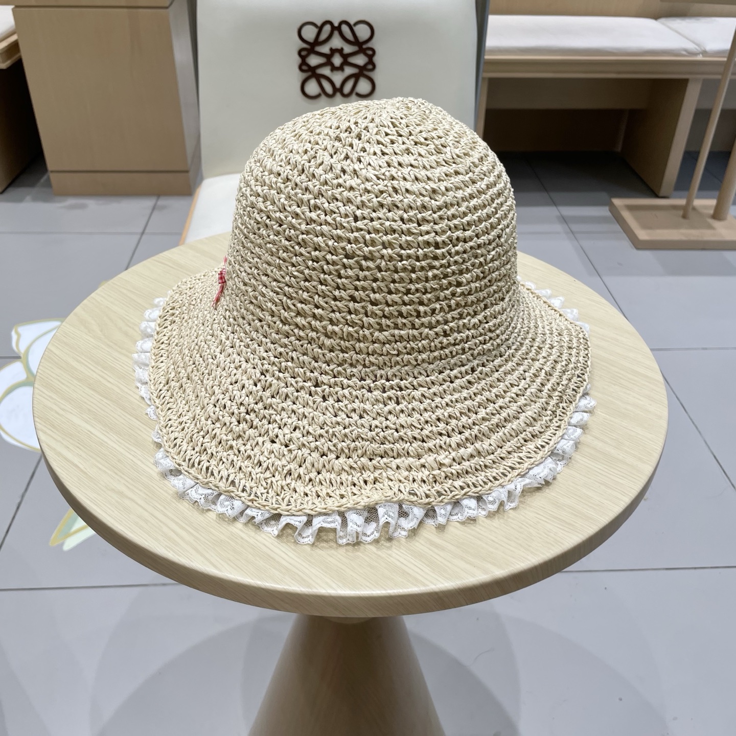  香奈儿chanel蝴蝶结蕾丝花边草帽女2025年春新款大帽檐遮阳太阳帽海边沙