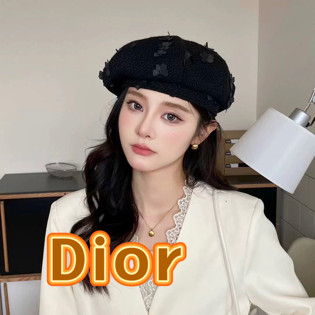  DIOR迪奥2025秋冬季新款纯色花朵贝雷帽子女ins时尚百搭气质显脸小蓓蕾帽