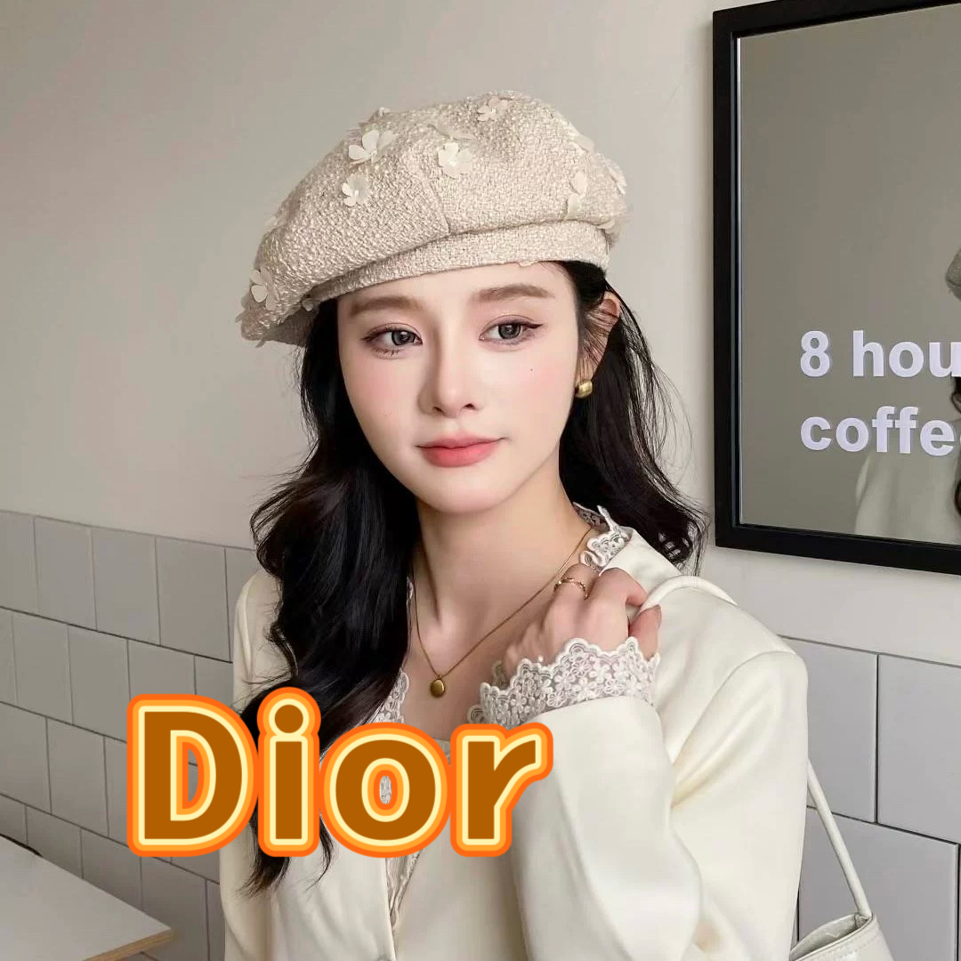  DIOR迪奥2025秋冬季新款纯色花朵贝雷帽子女ins时尚百搭气质显脸小蓓蕾帽