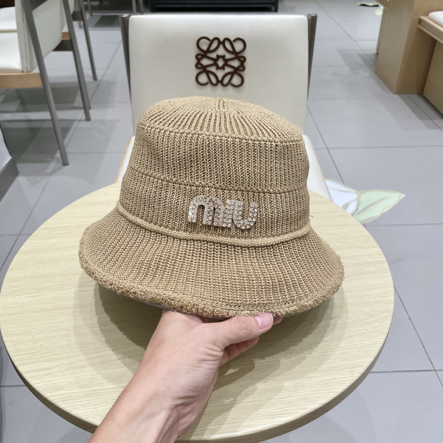  缪缪miumiu针织渔夫帽2025新款女秋冬季保暖大头围毛线盆帽高级感水桶帽子