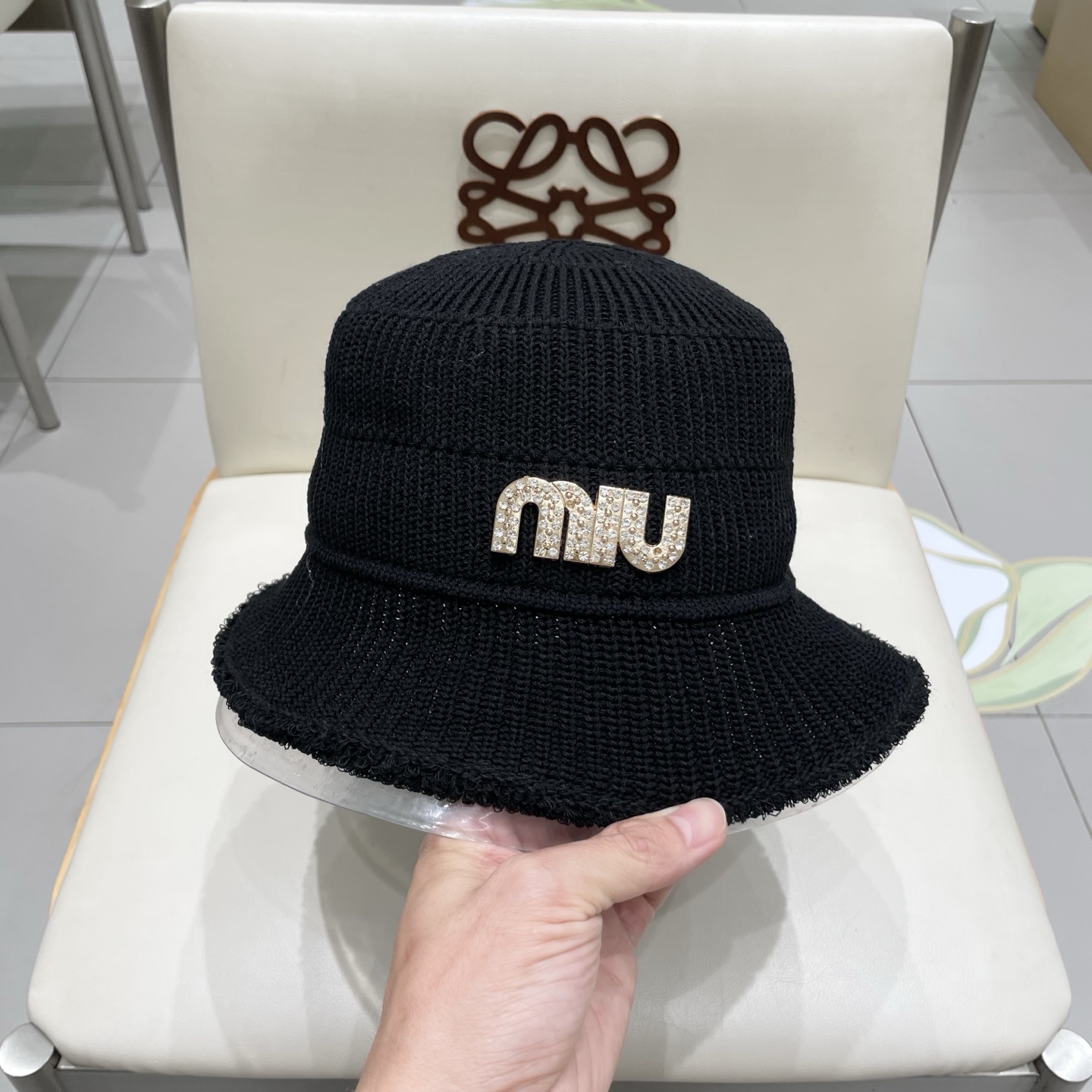  缪缪miumiu针织渔夫帽2025新款女秋冬季保暖大头围毛线盆帽高级感水桶帽子